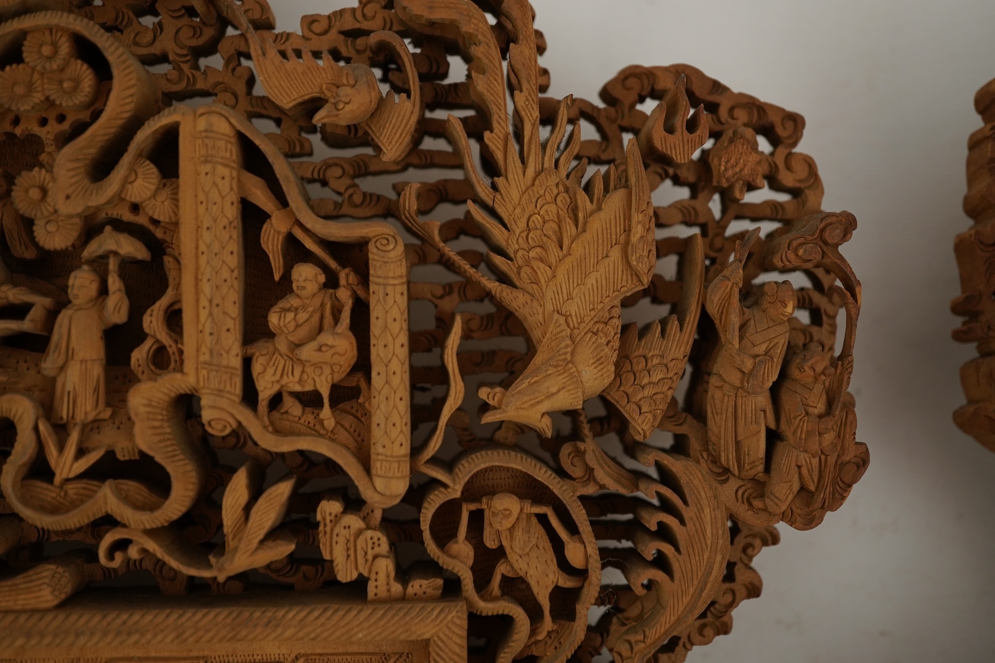 A pair of Chinese carved sandalwood frames, late 19th century